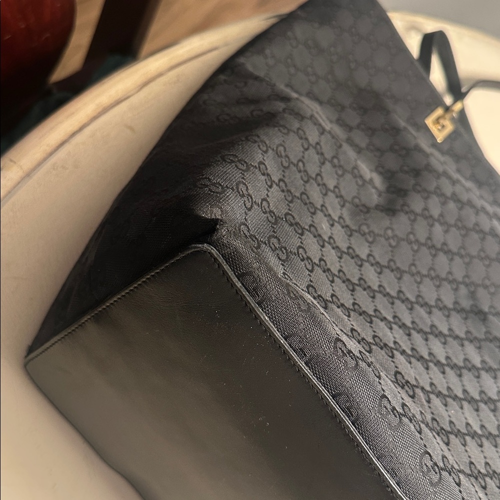 GUCCI 🖤 Black Monogram GG Canvas Vintage Tote black-gold 16x15x6 inch Authentic - Picture 10 of 11